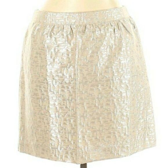 Loft Skirt Womens 10 Retro 60's Wool Mini Cream Gold Brocade Metallic Jackie O - Picture 1 of 10